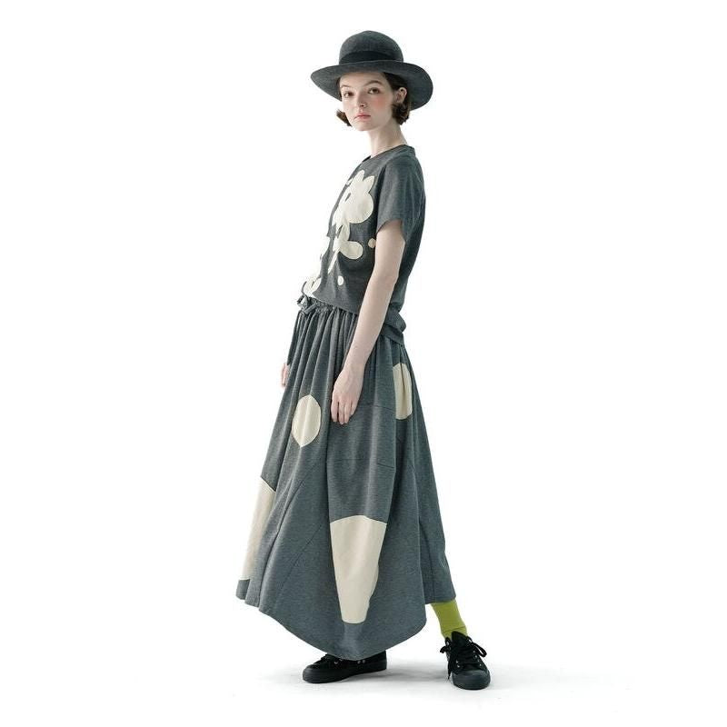 summer polka dot grey knit skirt, view 5 - MRSLM