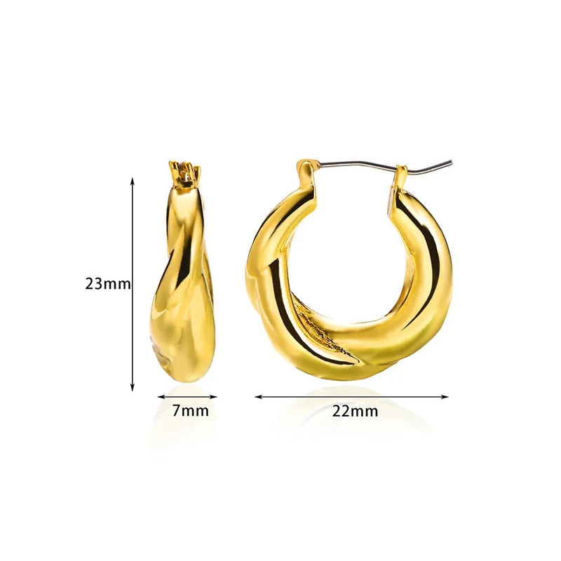 Gold color stainless steel hoop earrings, view 3 - MRSLM