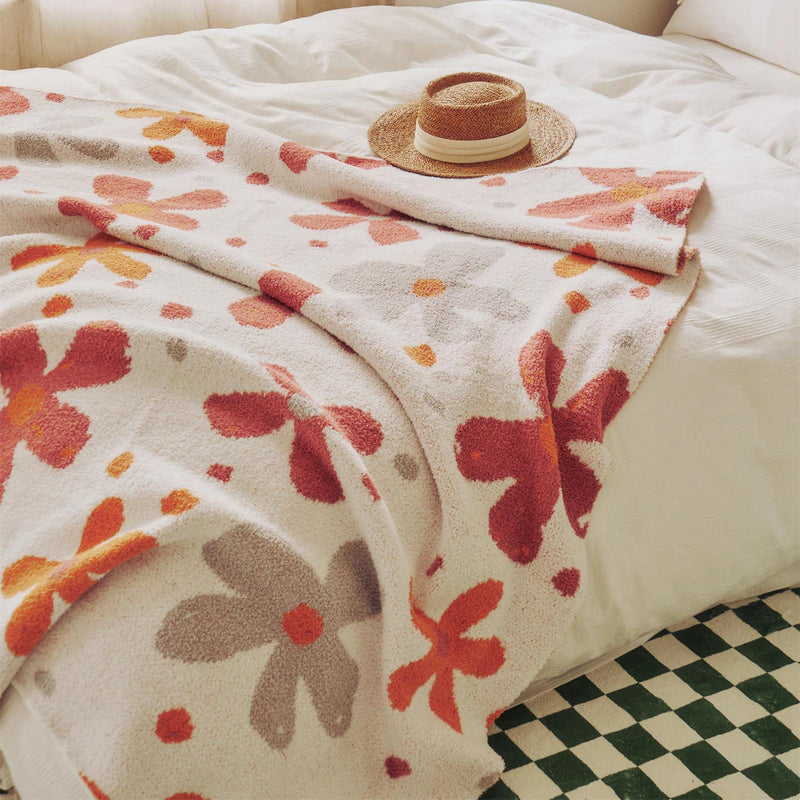 floral knitted knee blanket, view 3 - MRSLM