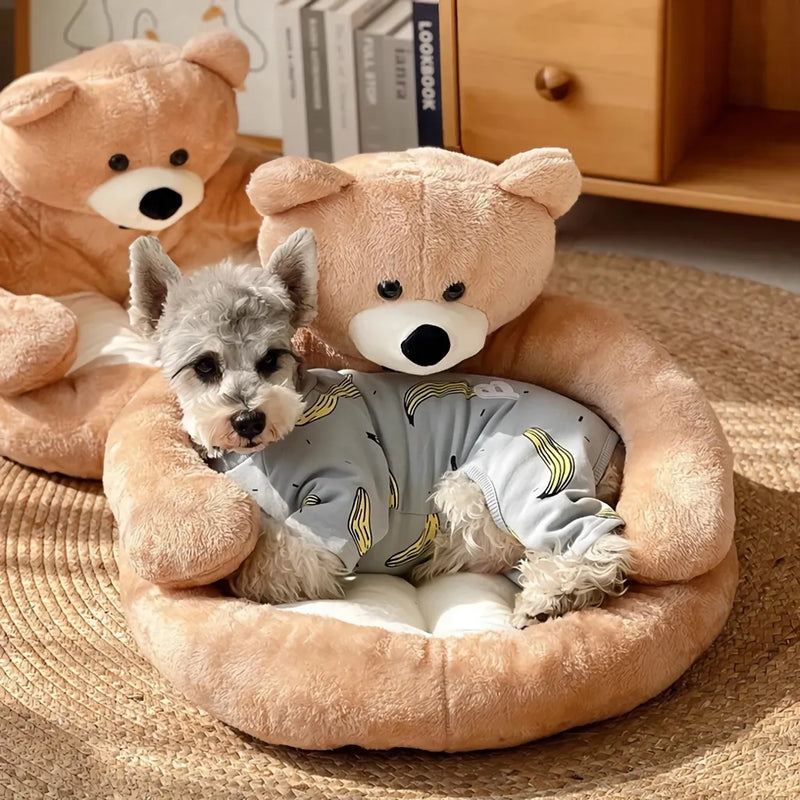 Cama de pelúcia para animais de estimação em formato de urso de pelúcia