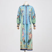 french retro printed shirt and trousers set, view 10 - MRSLM