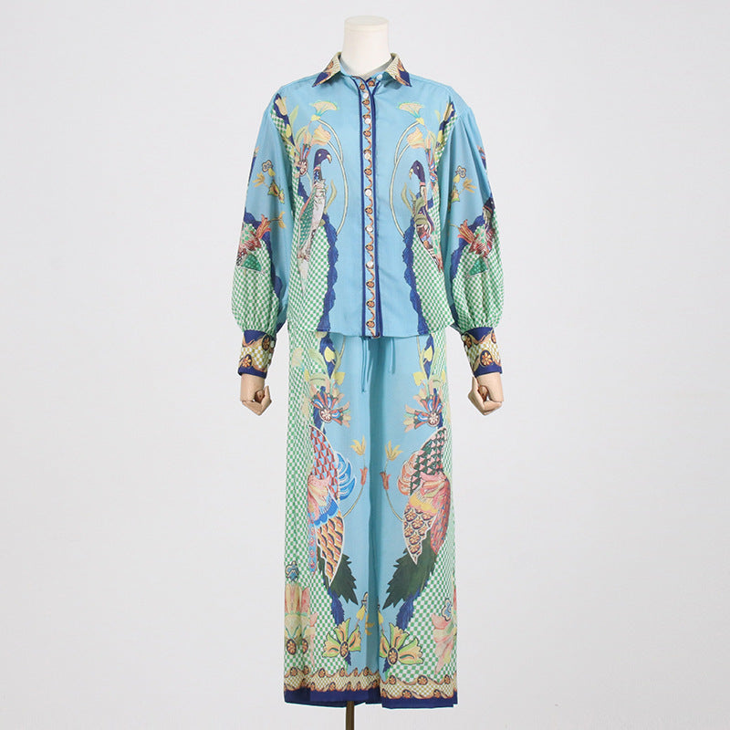 french retro printed shirt and trousers set, view 10 - MRSLM