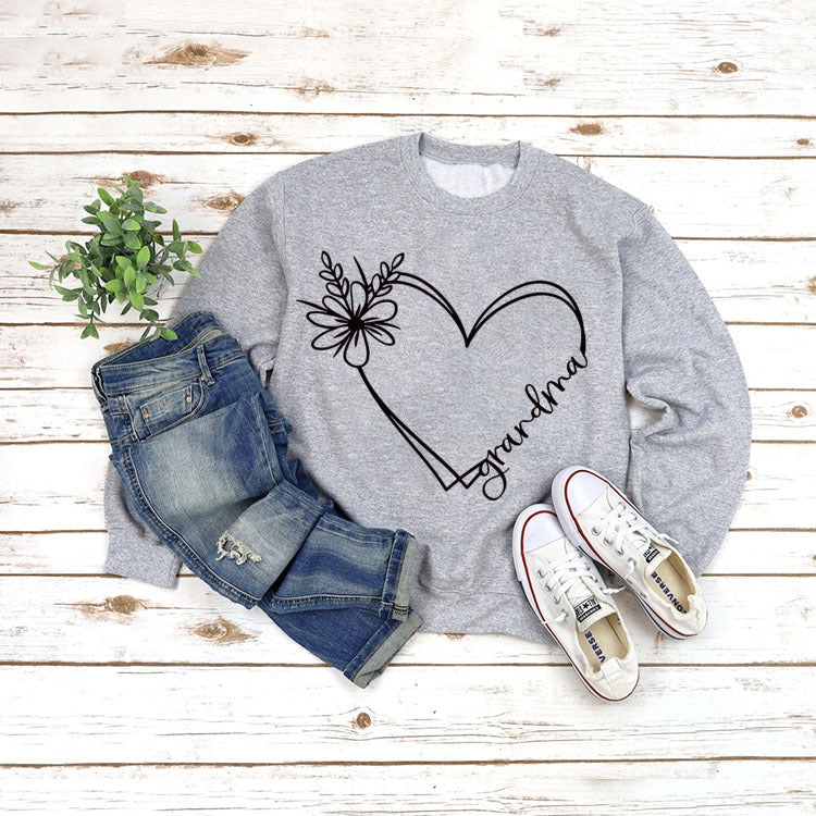 Long Sleeve Grandma Printed Loose Sweater