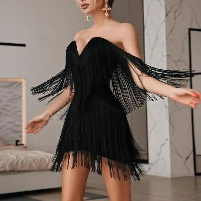 Tassel bandage bodycon mini dress, view 3 - MRSLM