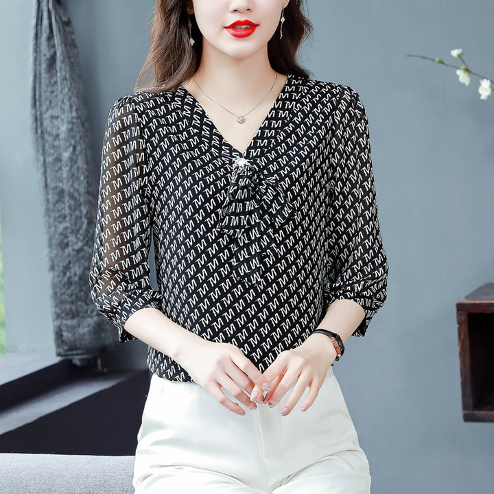 Women's Chiffon Chiffon Fashion Western V-neck Top Small Shirt