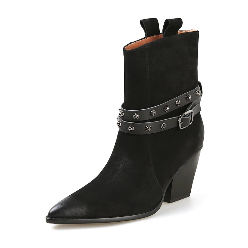 Elegante Lederstiefel mit spitzer Zehenpartie und Blockabsatz für Damen