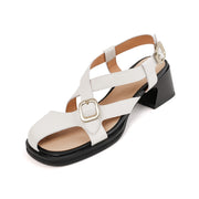 retro square heel leather sandals, view 2 - MRSLM