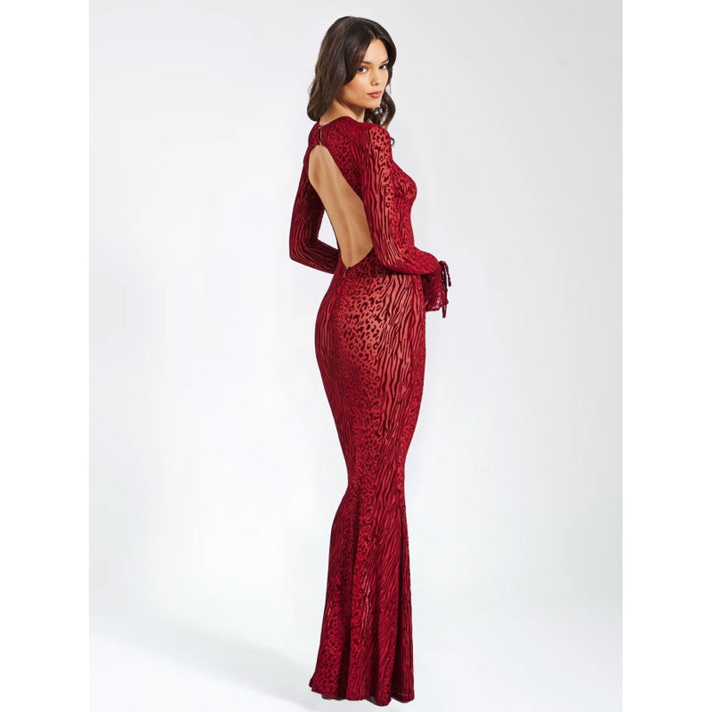 red striped backless maxi dress, view 7 - MRSLM