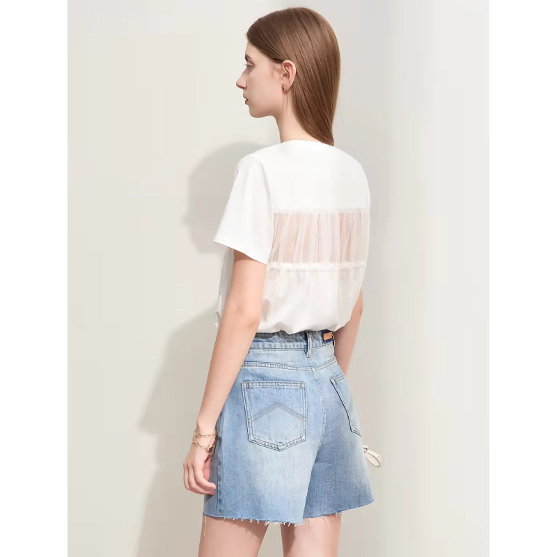 Women's bead embroidered mesh tee, view 2 - MRSLM