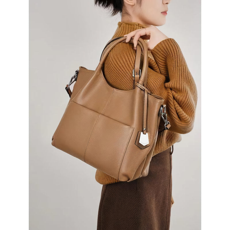 genuine leather large capacity tote handbag, view 4 - MRSLM