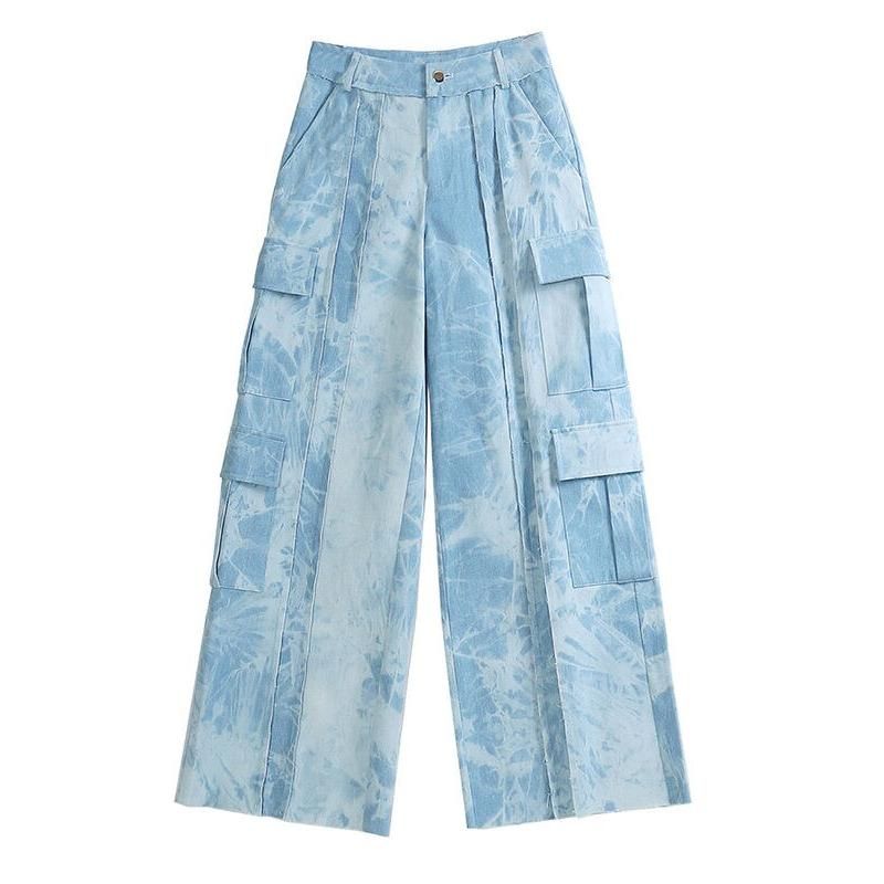 High Waist Tie Dye Straight Denim Pants