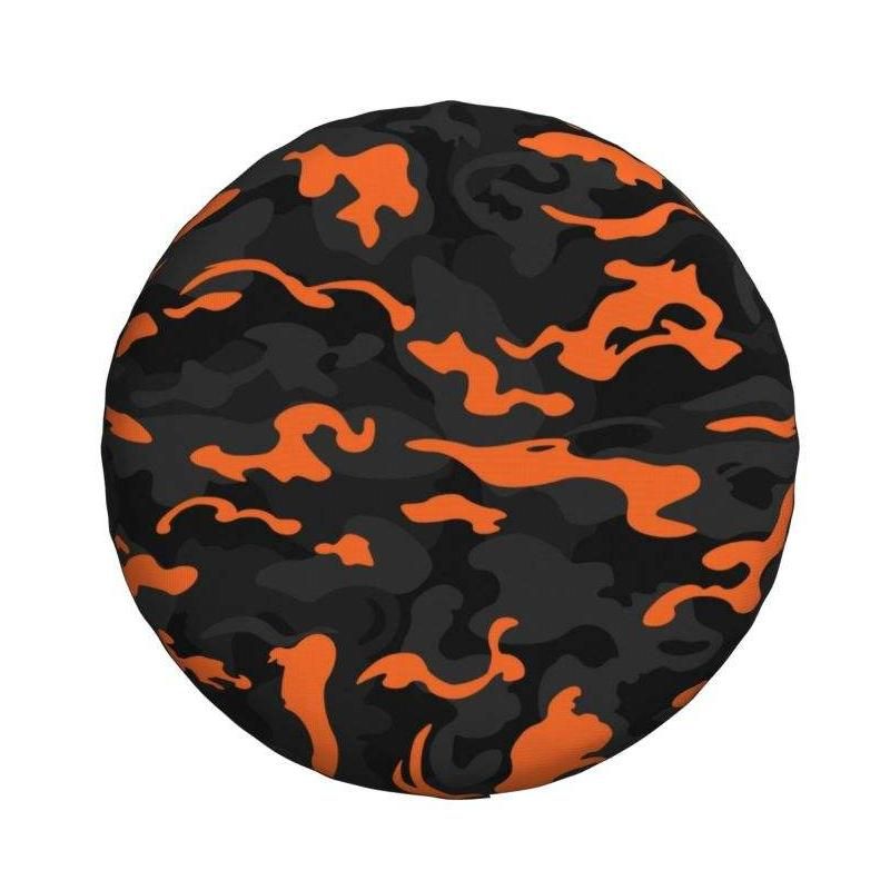 Rugged Camo Spare Tire Cover – Black Orange Camouflage Wheel Protector for Off-Road and Outdoor Vehicles