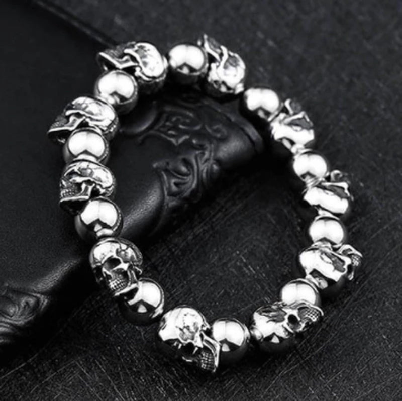 Pulseira masculina de titânio com caveira, estilo simples.