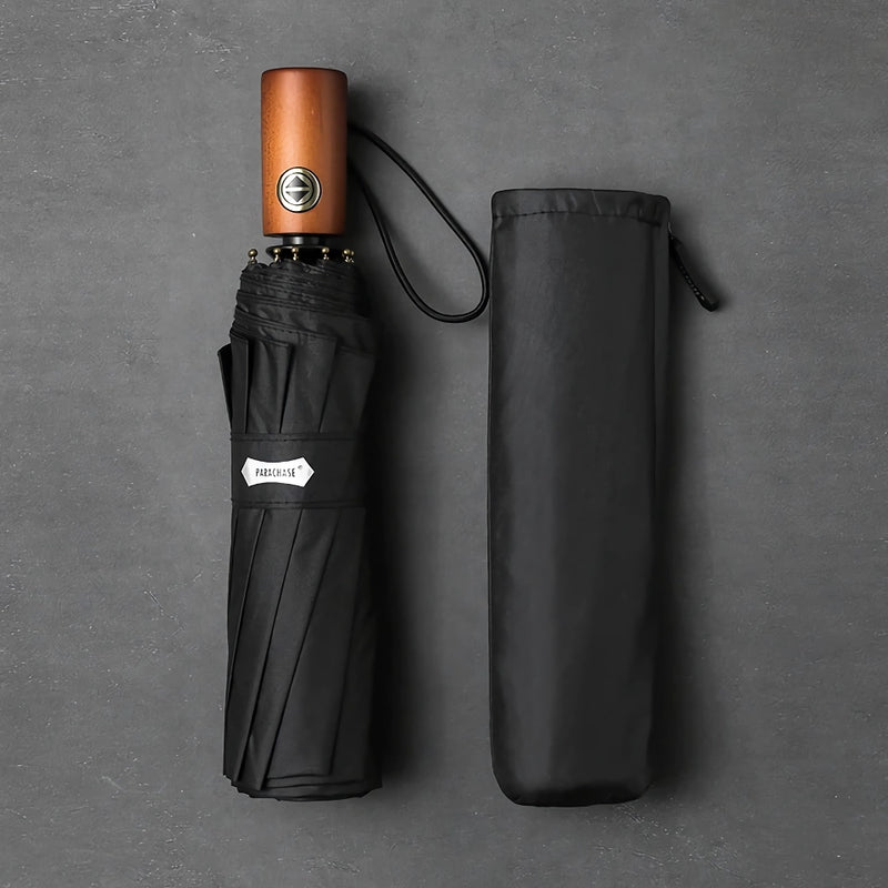automatic windproof golf umbrella with wooden handle, view 9 - MRSLM