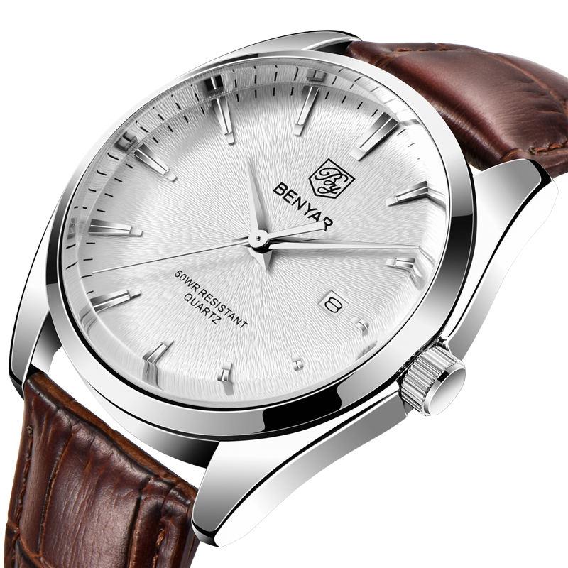 men's 41mm leather band quartz watch, view 2 - MRSLM