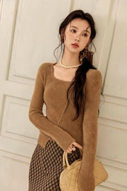 women's asymmetric knitted sweater, view 2 - MRSLM