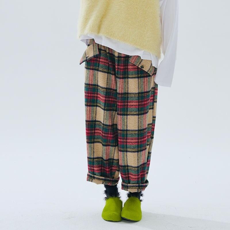Plaid wool-blend wide leg trousers - MRSLM