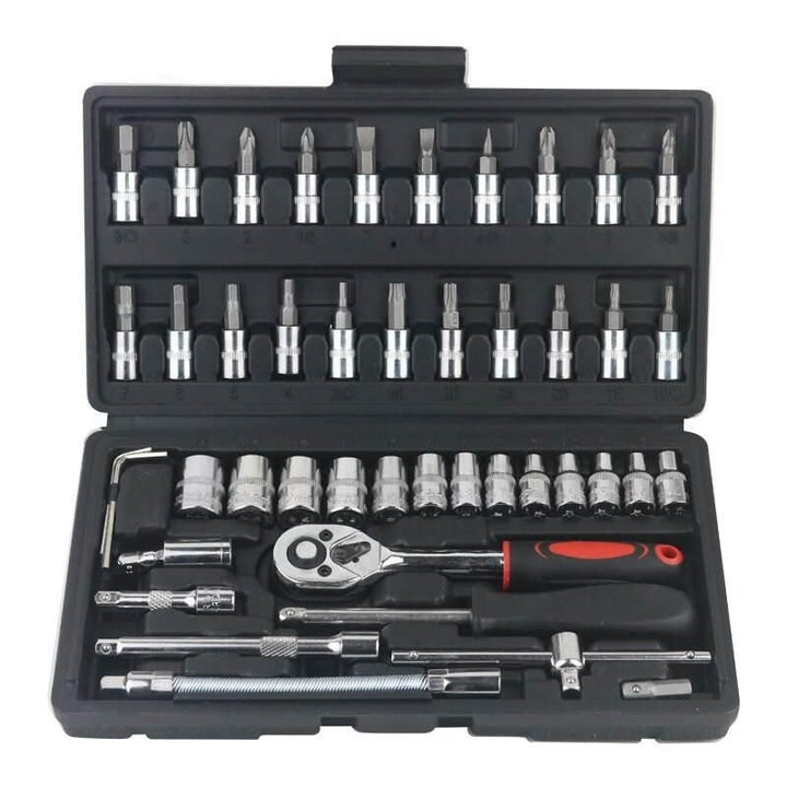 Complete 46-Piece 1/4" Socket Set with Ratchet & Wrench Combo – Professional Auto Mechanic Tool Kit