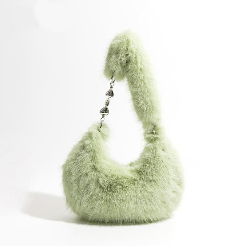 Schicke, flauschige Halbmond-Schultertasche aus Kunstpelz