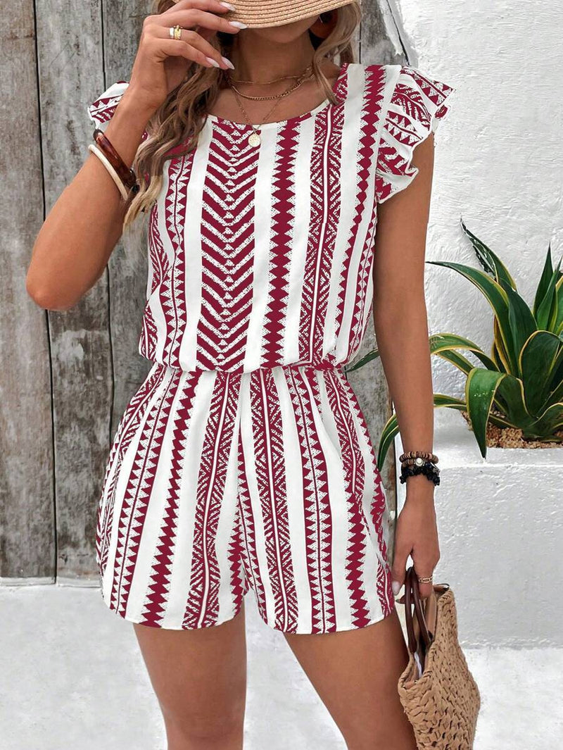 Printed ruffle sleeve jumpsuit for women, view 8 - MRSLM