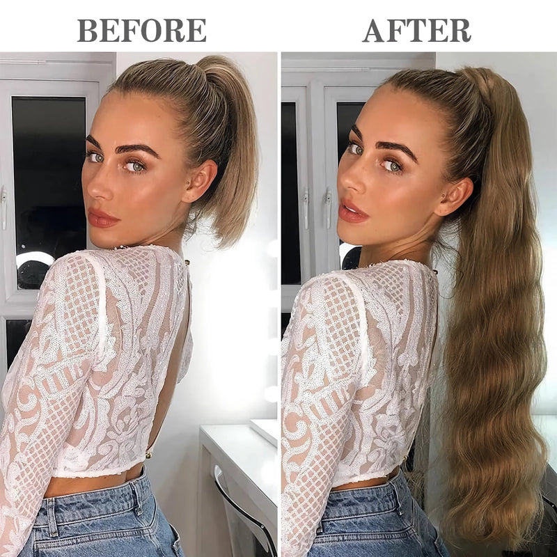 blonde wavy clip-in ponytail extension, view 22 - MRSLM