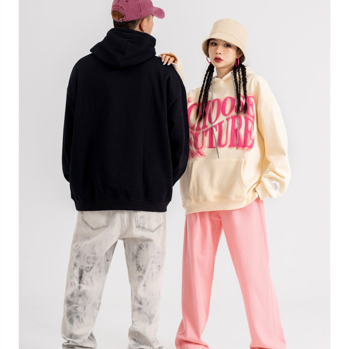 High Street Fashion Brand Foaming Letter Couple Hooded Sweater