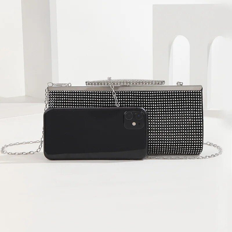 Clutch de noite glamorosa com strass para mulheres