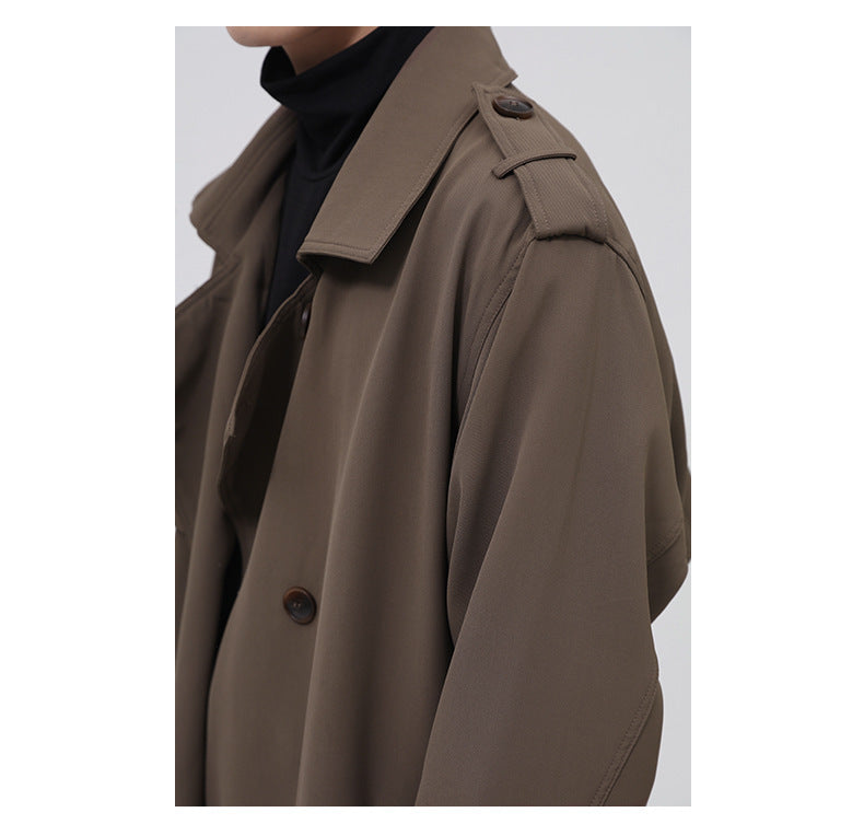 double breasted simple trench coat men with belt, view 3 - MRSLM