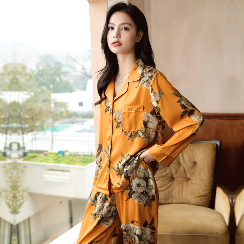 women's ice silk long sleeve lounge set, view 3 - MRSLM