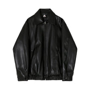 cropped pu leather jacket men polo collar, view 5 - MRSLM