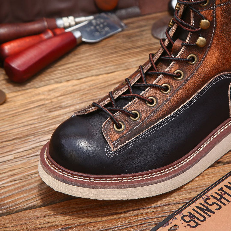 Botas de cano curto vintage masculinas feitas à mão em couro bovino