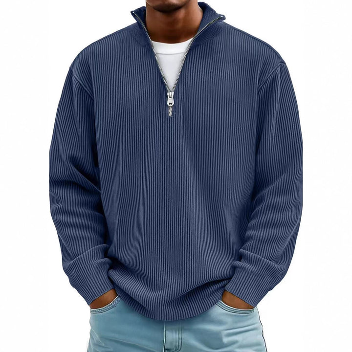 Corduroy Zipper Stand Collar Sweatshirt Fashion Warm Solid Color Long Sleeve Top Men&