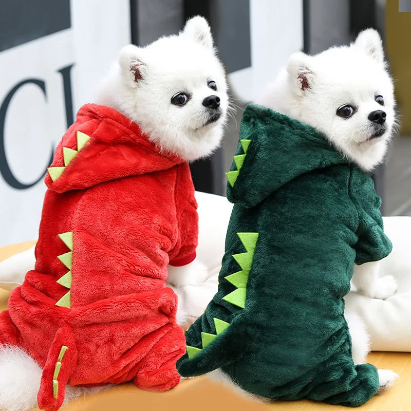 Macacão de inverno de lã com estampa de dinossauro para cães
