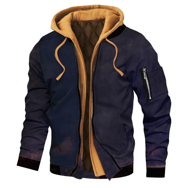Dicke, einfarbige Herren-Kapuzenjacke in Übergröße für Herbst und Winter – ideal für Herbst und Winter.