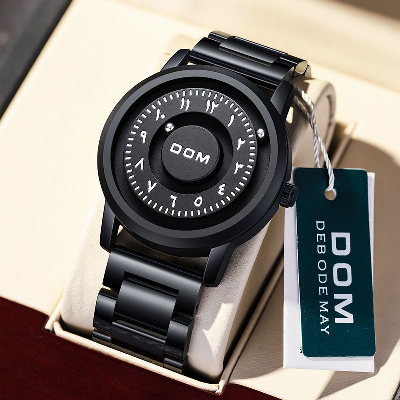 Relógio masculino com pulseira de aço e suspensão magnética