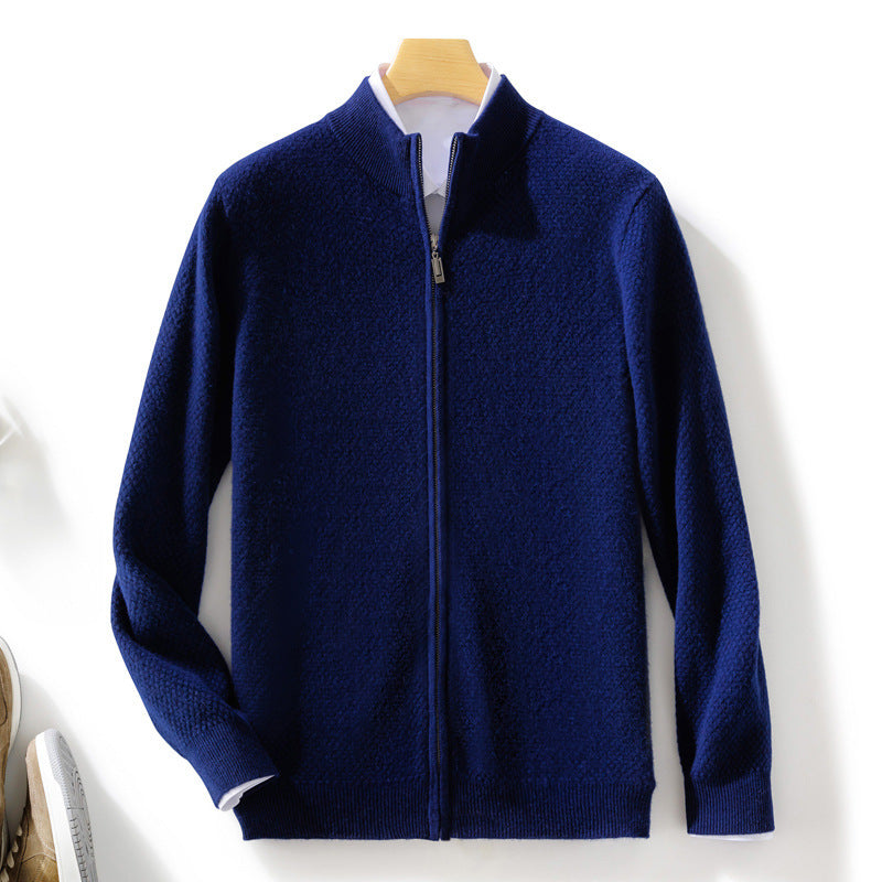 Knitted stand collar sweater coat, view 3 - MRSLM