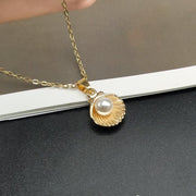 shell and imitation pearl pendant necklace, view 3 - MRSLM