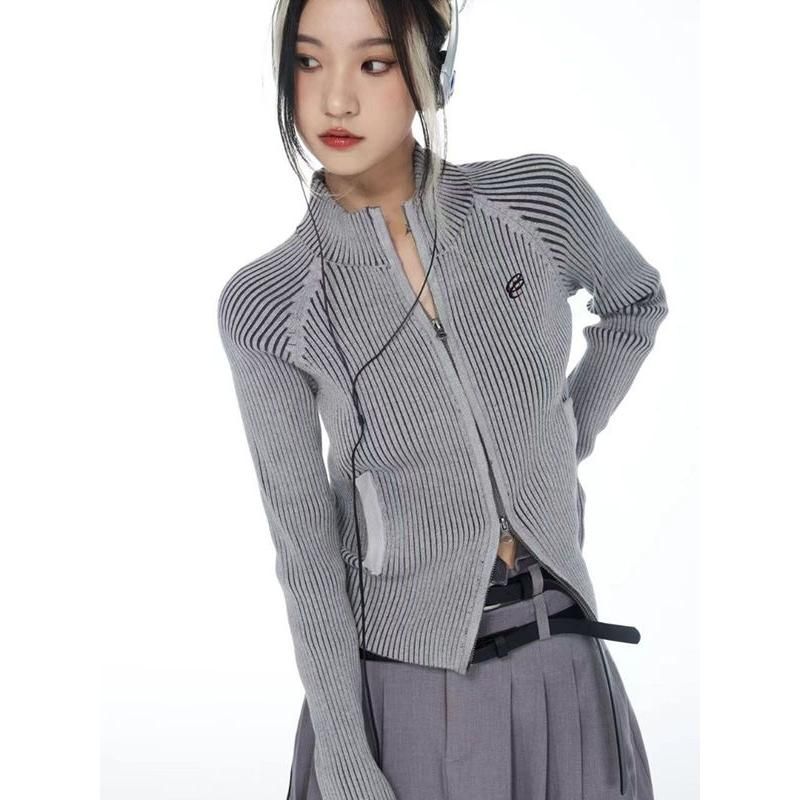 embroidered y2k zipper cardigan, view 3 - MRSLM