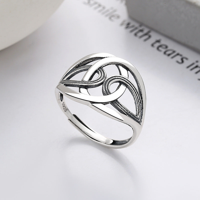 Sterling Silver Retro Korean Type Geometric Circle Line Crisscross Ring