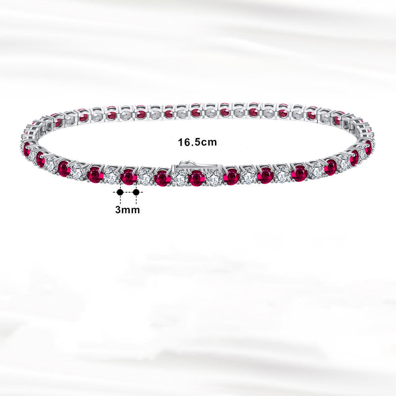 red zircon single row bracelet, view 4 - MRSLM