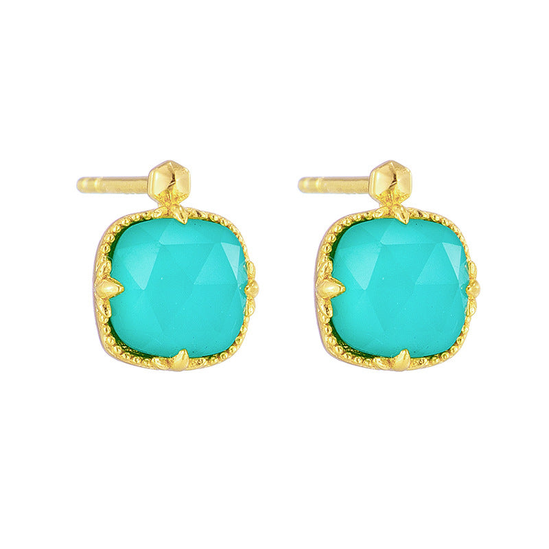 square turquoise white crystal earrings, view 2 - MRSLM