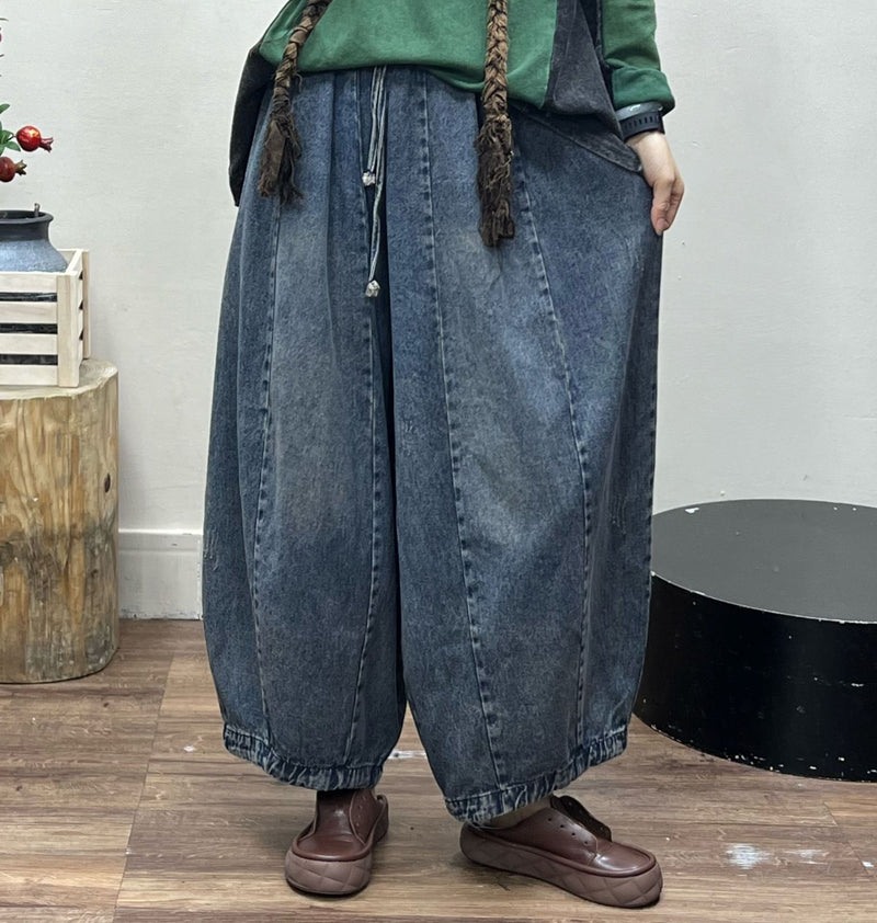 Damen-Retro-Jeanshose in großen Größen mit elastischem Bein und weitem Bein