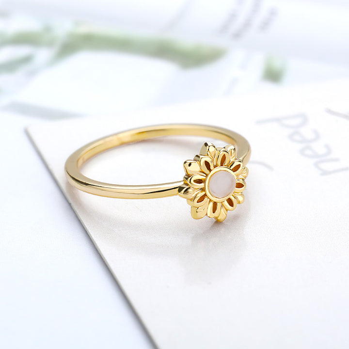 Opal Gemstone and Pearl Vintage Lotus Flower Ring in Stainless Steel