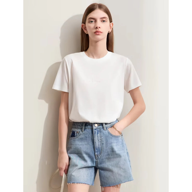 Women's bead embroidered mesh tee, view 3 - MRSLM