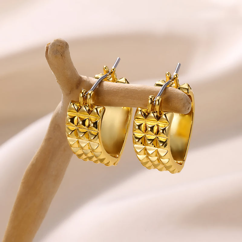 Gold color stainless steel hoop earrings, view 11 - MRSLM