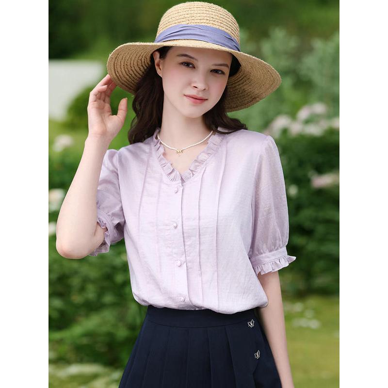 V-neck chiffon blouse, view 4 - MRSLM