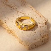 Gold cubic zirconia heart wedding band, view 3 - MRSLM