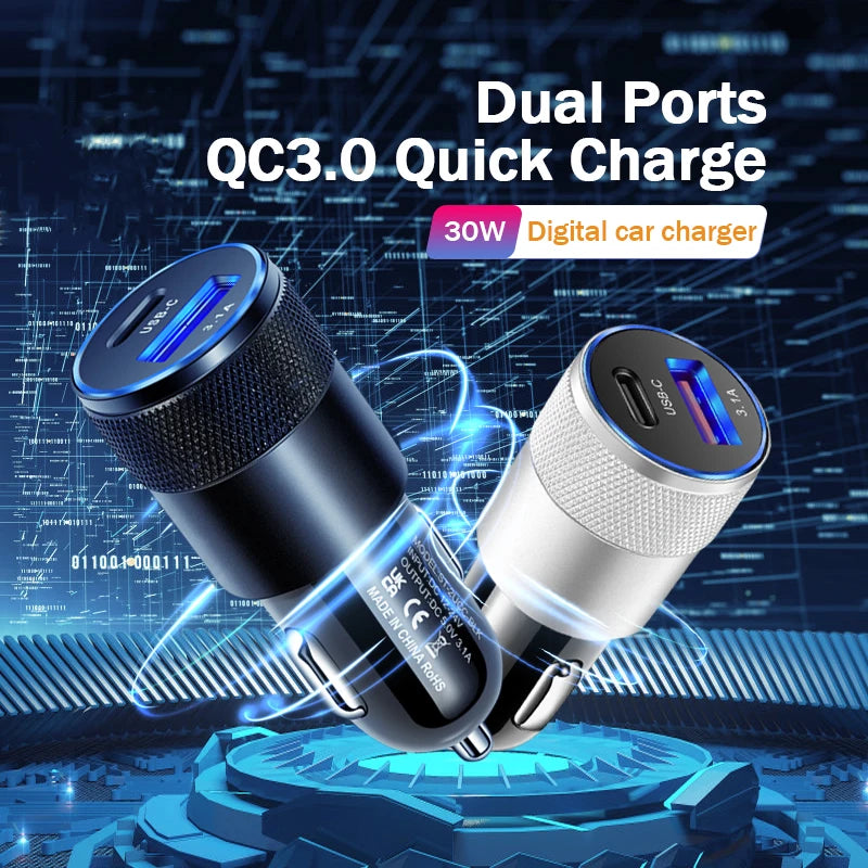 30-W-Mini-USB-C-Autoladegerät – Schnellladeadapter mit zwei Anschlüssen