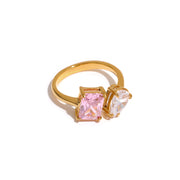 adjustable open ring with pink and green cubic zirconia, view 3 - MRSLM