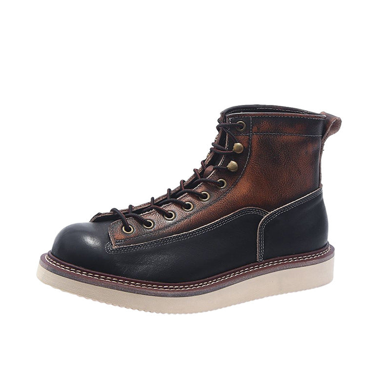 Botas de cano curto vintage masculinas feitas à mão em couro bovino